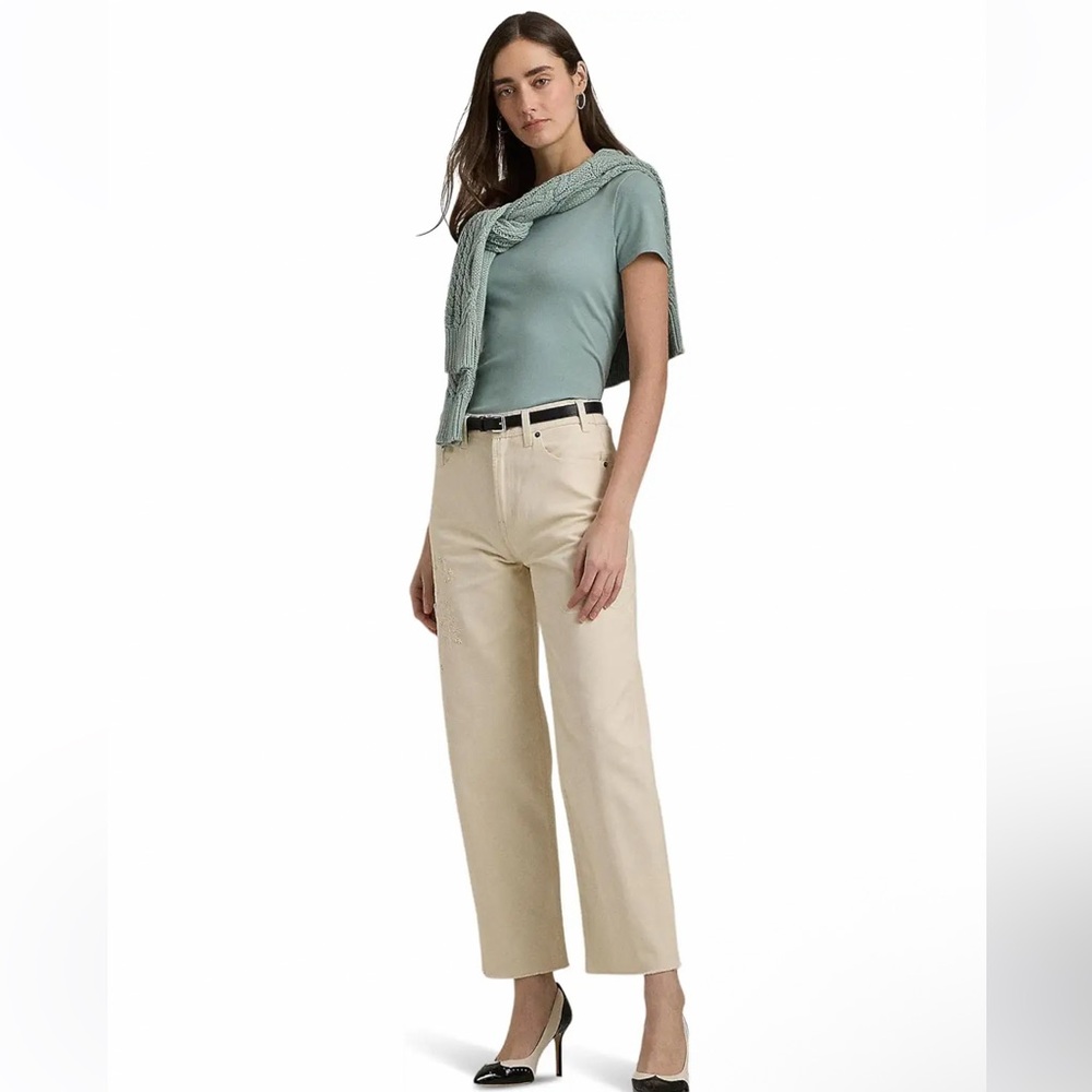 RALPH LAUREN High-Rise Relaxed Embroidered & Embellished Jeans Size 8 petite NWT